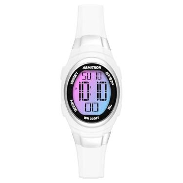 Imagem de Armitron Relógio esportivo feminino com cronógrafo digital com pulseira de resina, 45/7034, Branco
