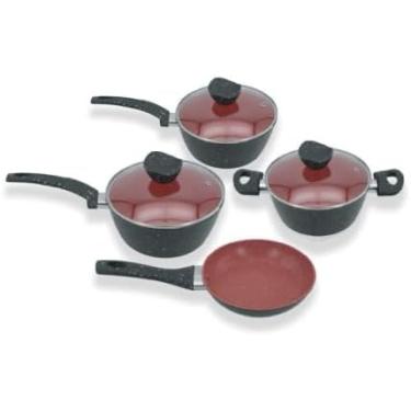 Imagem de Conjunto de Panelas Antiaderente, 4 Peças, Fundo Triplo de Indução: Compatível com todos os tipos de fogão, Tampas de Vidro, Serve em Fogão de Indução