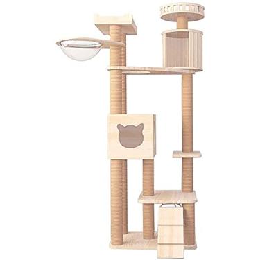 Imagem de BAoce Árvore de gato arranhando poste torre de gato móveis de pelúcia condomínio casa de brinquedo com brinquedos pendurados Centro de atividades de gatos LPZ24815