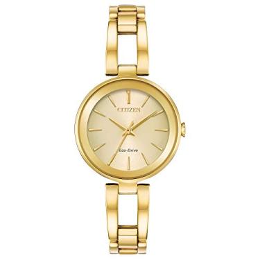 Imagem de Citizen Relógio feminino Eco-Drive Axiom, aço inoxidável, Pulseira de ouro, mostrador champanhe, Minimalista