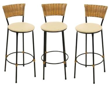 Imagem de kit 3 banquetas alta fibra sintética junco vime cozinha moderna área gourmet(3.bq.alta.imbuia/bege)