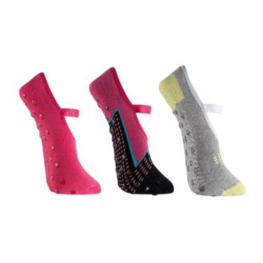 Imagem de Kit 3 Pares Meia Hidro Sapatilha Antiderrapante Pilates Feminina Mod 1
