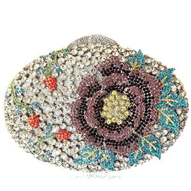 Imagem de DEBIMY Dazzling Rose Flower Bolsa feminina com strass, formal, para festa de casamento, bolsa de mão de cristal para noite, Prata colorida