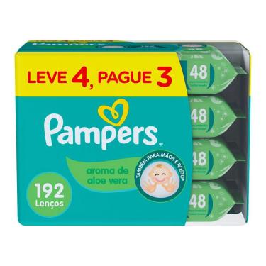 Imagem de Lenço Umedecido Pampers Aloe Vera com 4 Pacotes 48 Unidades Cada