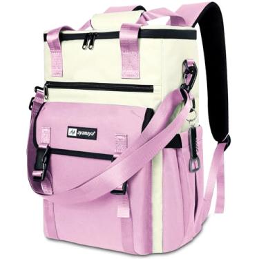 Imagem de Mochila térmica feminina AYAMAYA estilosa com 35 latas à prova de vazamento, macia, à prova de vazamento, lancheira à prova d'água, bolsa de ombro mantém fria por até 18 horas para acampamento, praia
