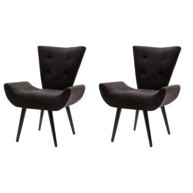 Imagem de Kit 2 Poltronas Decorativa Emilia Suede Pé Palito - Preto - Cor: Preto