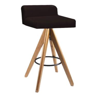 Imagem de Banqueta Alta Com Encosto Giratória Aurea Madeira Balcão Bistrô Cozinha Suede Marrom