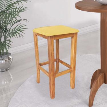 Imagem de Banqueta Alta Cally Gourmet Balcão Bistrô Cozinha Base Madeira Maciça Corino Amarelo - Amey Decor
