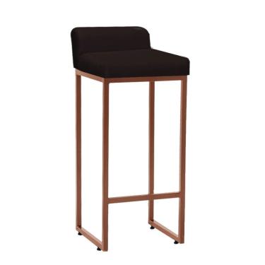 Imagem de Banqueta Alta Mia Com Encosto Cozinha Bistrô Bar Balcão Ferro Bronze Suede Marrom