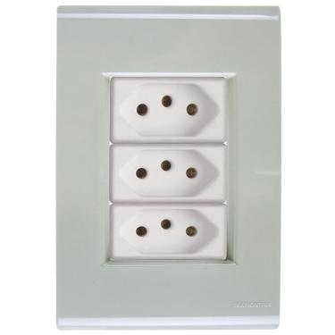 Imagem de Cj Três Tomadas Tripla 10a Liz Verde Ardósia Tramontina Completo Pronto Tramontina