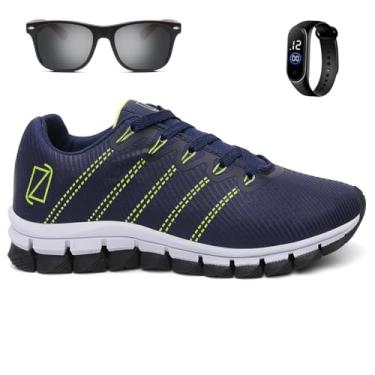 Imagem de Kit Tênis Esportivo Para Academia Corrida Confortável e Leve + Relógio Digital e Óculos - Azul Marinho/37