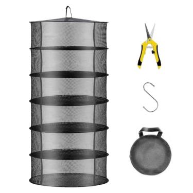 Imagem de HYDGOOHO Rack de secagem de ervas com camada de 60 cm, rede de malha suspensa com zíperes verdes, gancho de bônus para secagem de sementes de plantas, rede seca de ervas para jardim (6 camadas, tipo