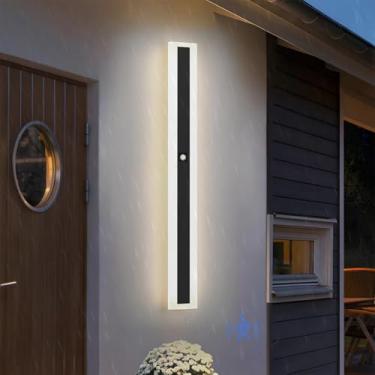 Imagem de Lâmpada de parede longa LED externa IP65 à prova d'água com sensor de movimento acrílico arandela de parede interna/externa para Proch Varanda Villa Garagem Pátio 3000K/4000K/6500K Preto (A luz