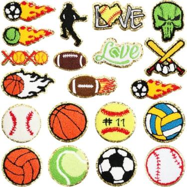 Imagem de VVZOWW Conjunto de 20 peças de bordado para bolas com desenhos de vôlei, rúgbi, futebol, beisebol feito com bordado de toalha e técnicas de bordado de chenille. Uma coleção essencial para esportes