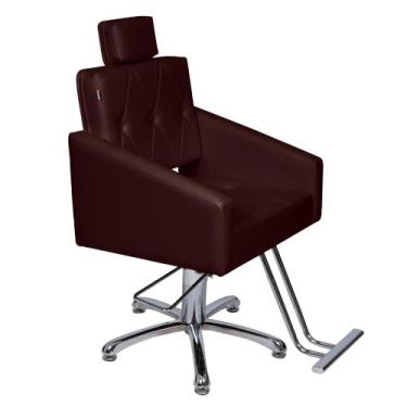 Imagem de Poltrona Cadeira Hidráulica Fixa Diamante Estofado Marrom - Moveis e C