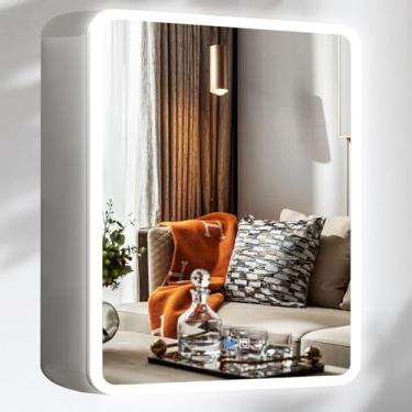 Imagem de TiliKuly Espelho De Armário Remédios Iluminado Para Banheiro 20 X 28" Com Luzes 3 Cores, Regulável, Antiembaçante, Led Inteligente E Armazenamento Montagem Na Parede