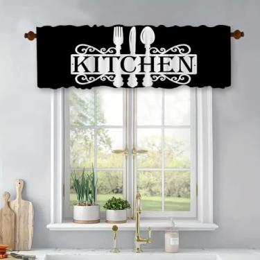 Imagem de Cortinas de cozinha com design de garfo e colher para janelas, sanefas, bolso de varão, para banheiro, sala de estar, 137 x 45 cm, tratamento de janela para decoração de casa, poliéster