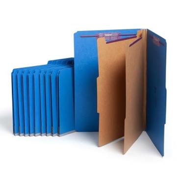 Imagem de Smead Pastas de arquivo tamanho ofício Pressboard com fixadores SafeSHIELD, 2 divisórias, expansão de 5 cm, pastas de escritório, suporte de papel, azul escuro, 10 por caixa (19035)