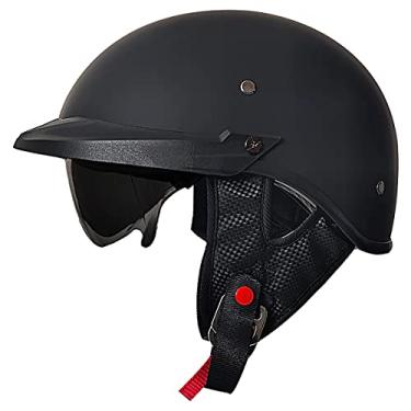 Imagem de ELCYCO Capacete De Motocicleta Com Viseira Solar, Para Homens E Mulheres, Adulto, Scooter, Quadriciclo, Cruiser, Aprovado Pela Dot (Preto Fosco, Pequeno)