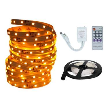 Imagem de Fita Led Âmbar Laranja 2835 Ip20 Fonte E Controle Remoto