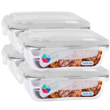 Imagem de Pote de Vidro Hermético 1040ml com Tampa 4 Unidades Livre de BPA Refeições Marmitas e Armazenamento