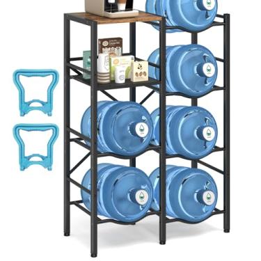 Imagem de Creso hom Suporte para jarro de água de 5 galões, 5 garrafas, suporte de jarro de água de 4 camadas com prateleiras de armazenamento, rack de jarro de água resistente de 14 litros com suporte