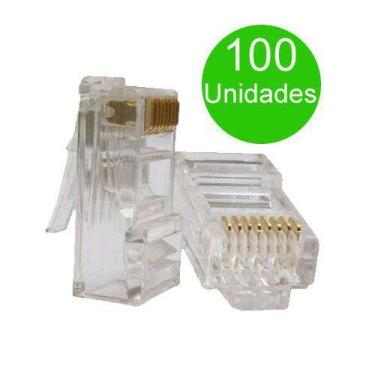 Imagem de Conector RJ45 Pacote 100 Unidades Cat 5e Terminal RJ45 para Cabo de Re