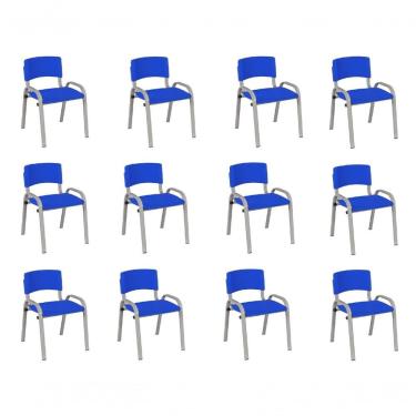 Imagem de Kit 12 Cadeira Iso Infantil Creche, Escola Base Cinza Azul