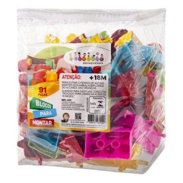 Imagem de Blocos Montar Grandes 91pçs Infantil Sacola Educativo - Injetsul