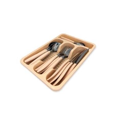 Imagem de Conjunto de Talheres 24 Peças em Inox com Porta Talheres, 6 Facas 22,2cm, 6 Garfos 20,1cm, 6 Colheres 19,5cm, 6 Colheres de Chá 15cm