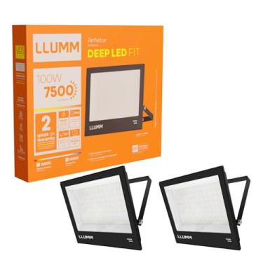 Imagem de KIT 2 Refletor LED 100W LLUMM Deep Fit IP66 Bivolt – Luz Fria 6500K, 7500 Lúmens, À Prova d’Água – Iluminação Externa para Garagens, Fachadas, Galpões, Estacionamentos