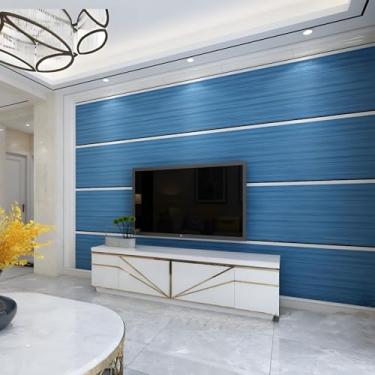 Imagem de QIQIZHL Papel de parede, papel de parede listrado de cor sólida, papel de parede minimalista liso para decoração de casa (azul royal)
