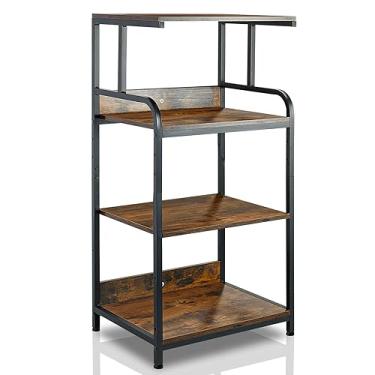 Imagem de jarrvz Suporte de impressora de 4 níveis com rodas para mesa de impressora, rack multiuso de armazenamento de escritório e casa, suporte de impressora removível e fixo para máquinas de fax, scanners, suporte de carrinho de rodinhas vintage marrom