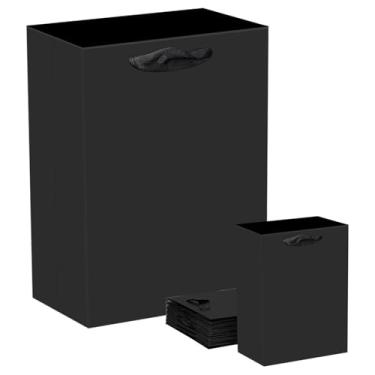Imagem de Sacos de presente pretos Aosric – 12 peças, 11,4 x 6,3 x 15 cm, sacos de papel cartolina duráveis com alças, pacote a granel, resistentes e reutilizáveis – ideais para festas, Natal, aniversários