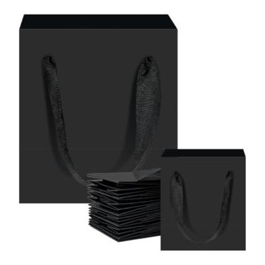 Imagem de Sacos de presente pretos Aosric – 12 peças, 10 x 6,8 x 11,4 cm, sacos de papel cartolina duráveis com alças, pacote a granel, resistentes e reutilizáveis – ideais para festas, Natal, aniversários