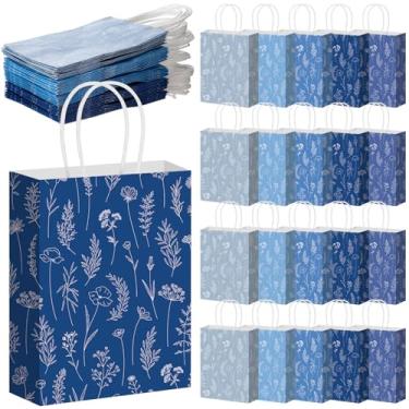 Imagem de Kolldenn 50 sacos de presente de flores silvestres azuis com alças de papel floral bolsa de boas-vindas para convidados de casamento, chá de bebê, lembrancinha de festa de aniversário, 14 x 8 x 21 cm