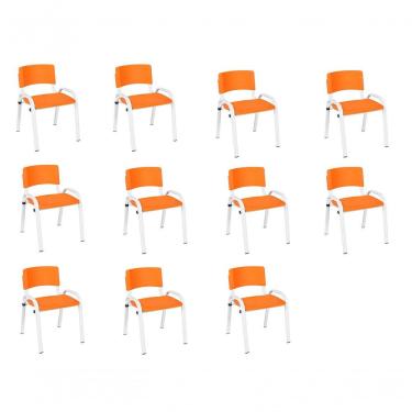 Imagem de Kit 11 Cadeiras Infantil Iso, Escola, Base Branco- Laranja