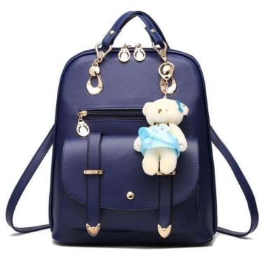 Imagem de Bolsa Mochila Feminina Chaveiro Urso Passeio Escolar - Kingleen, Azul 