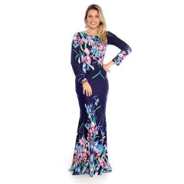 Imagem de Vestido Longo Viscolycra Manga Longa Estampa F081 - Vitrine Colleciton