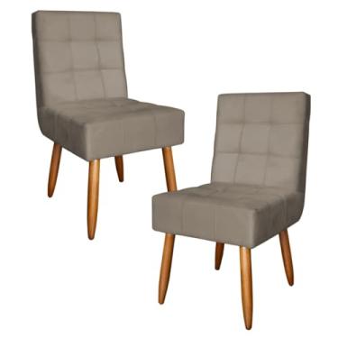 Imagem de Kit 2 Poltronas Monalisa Cadeira Estofada com Pés de Madeira em Suede (CAPPUCCINO)