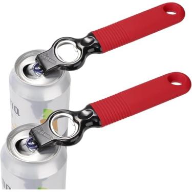 Imagem de DUNLAGUE Pacote com 2 abridores de latas de refrigerante e abridor de garrafa de cerveja Bartender com alça de silicone de boa aderência, abridor de abas para unhas longas, abridor de garrafas para