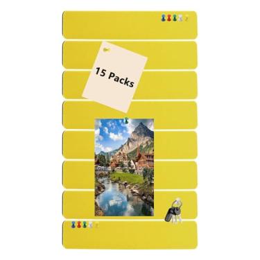 Imagem de Tiras para quadro de cortiça, placa de aviso ULIFESTAR, placa de cortiça autoadesiva, 15 peças, placa de feltro para anotações, fotos, escritório, quartos, decoração de parede de casa (amarelo)