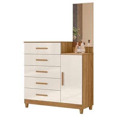 Imagem de Cômoda Sapateira Lisboa com 5 Gavetas e Espelho - Moval Freijó/Off White