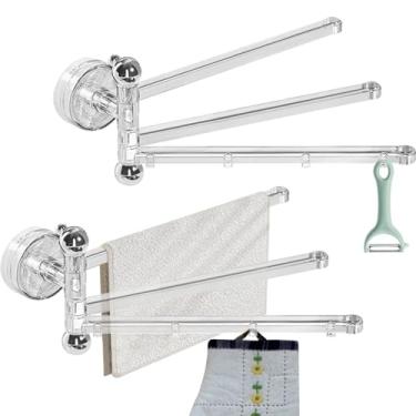 Imagem de EHERDM 2 peças de barra de toalha com ventosa giratória, 3 braços giratórios, rotação de 270°, suporte de pano para gotejamento e seco, suporte multifuncional para banheiro e cozinha, acessórios