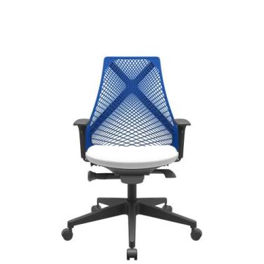 Imagem de Cadeira Office Bix Tela Azul Assento Aero Branco Autocompensador Base 