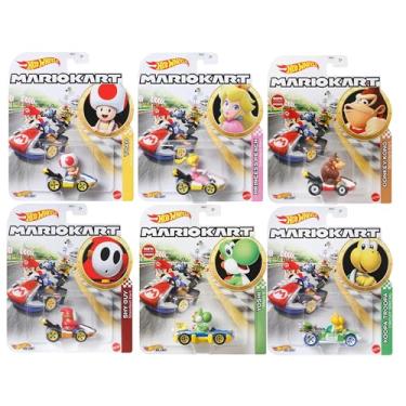 Imagem de Hot Wheels Mario Kart Die-Cast Character Cars Collection, 6-Pack Set, Toad, Princess Peach, Yoshi, Donkey Kong, Koopa Troopa, Shy Guy Gbg25-957h