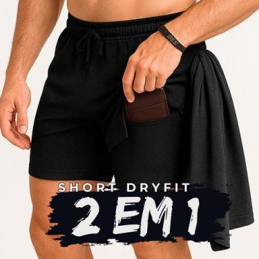 Imagem de Shorts Academia Masculino Bermuda 2 em 1 Corrida Treino Compressão Dry