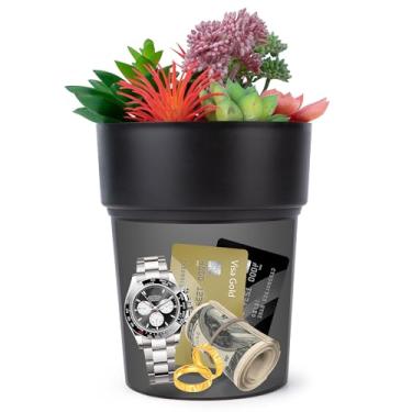 Imagem de BarGifts Seguro para desvios de vasos de flores pretas, cofre oculto para armazenamento secreto mantém seus pertences seguros como dinheiro, chaves e joias - Inclui plantas