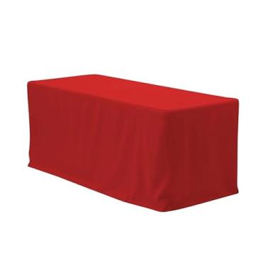 Imagem de BEEKAY 1 peça toalha de mesa retangular vermelha 122 cm x 76 cm de poliéster lavável capa de mesa de tecido lavável para banquete de casamento, feira, feira, DJ evento, estande de fornecedor