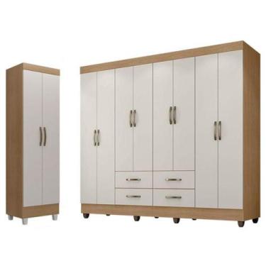Imagem de Guarda Roupa Casal Porto E Armário Multiuso Lite Natuire Off White Leã